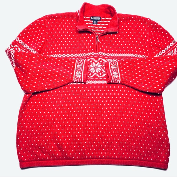 Lands' End Other - VTG Lands End Red 1/4 Zip Nordic ❄️ Christmas sweater heavy cotton knit XXL